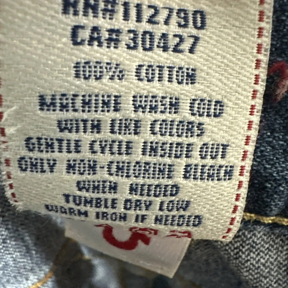 Vintage True Religion World Champ Blue Wash Straight Jeans Sz 36 Made In USA‎